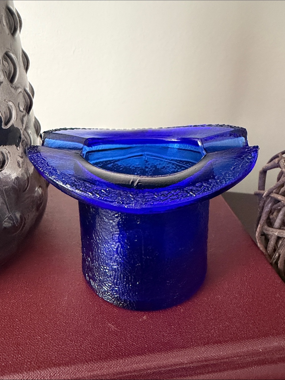 1930-40’s Cobalt Blue Glass Ashtray/ Toothpick holder Top hat